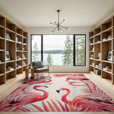 Coastal Beach Pink Pink Flamingo Palm Leaf Area Rug