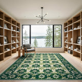 Emerald Green Floral Tile Vintage Area Rug