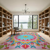 Vibrant Teal Mandala Floral Area Rug