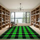 Vibrant Green Black Buffalo Check Area Rug