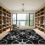 Black and White Black White Film Reel Geometric Area Rug