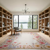 Pink Poppy Floral Border Area Rug