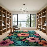 Tropical Hibiscus Monstera Leaf Area Rug
