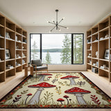 Multi-color and Patterns Whimsical Red Mushroom Forest Rug