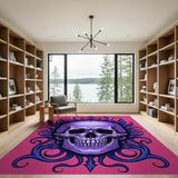 Gothic Purple Skull with Blue Flame Frame Area Rug
