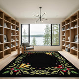 Festive Floral Holiday Border Area Rug