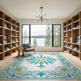 Teal Gold Sun Medallion Persian Area Rug