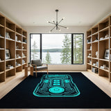 Futuristic Neon Circuit Blue Teal Area Rug