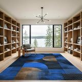 Modern Blue Teal Geometric Abstract Area Rug