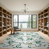 Elegant Green Vine Leaf Swirl Area Rug