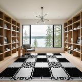 Geometric Modern Ornate Black White Geometric Area Rug