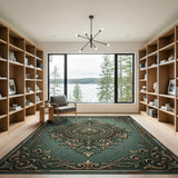 Teal Baroque Ornate Medallion Area Rug