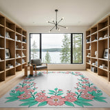 Pink Floral Frame Area Rug