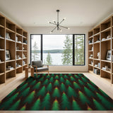 Green Pine Forest Rustic Area Rug