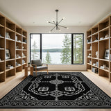 Black White Ornate Persian Medallion Rug