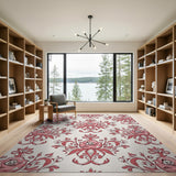 Ornate Pink Rose Damask Area Rug