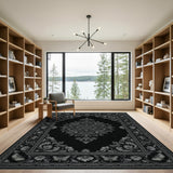 Black White Floral Medallion Area Rug