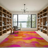 Vibrant Pink Orange Abstract Wave Area Rug
