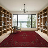 Ornate Red Persian Area Rug with Gold Floral Borders