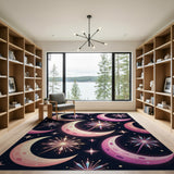 Dreamy Pink Crescent Moon Sparkle Stars Rug