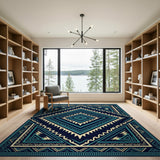 Teal Navy Diamond Geometric Southwestern Rug