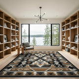 Bold Southwestern Geometric Area Rug Black Tan Grey