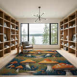Whimsical Orange Mushroom Meadow Area Rug