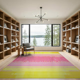 Vibrant Yellow Pink Geometric Stripe Area Rug