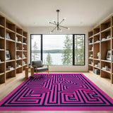 Vibrant Pink Navy Maze Geometric Area Rug