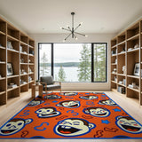 Playful Cartoon Monkey Faces Orange Area Rug
