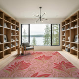 Pink Red Leaf Swirl Floral Vintage Rug