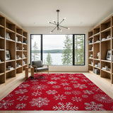 Festive Red Snowflake Pattern Area Rug