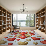 Red Gold Glitter Hearts Area Rug