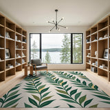 Lush Green Leaves on Cream Area Rug