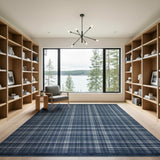Navy Plaid Fringe Area Rug