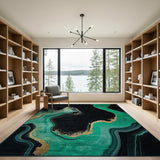 Teal Gold Wave Abstract Area Rug