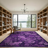 Purple Floral Leaves Area Rug