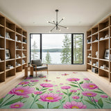 Whimsical Pink Cosmos Flowers Butterflies Area Rug