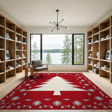 Festive Red Christmas Tree Papercut Area Rug
