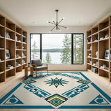 Teal Geometric Starburst Area Rug
