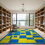 Vibrant Blue Yellow Geometric Patchwork Rug