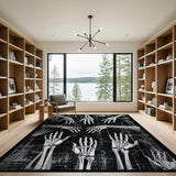 ODIKA Skeleton Hand Gothic Washable Area Rug - Low Pile Non-Slip Black & White