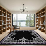 Black and White Ornate Black White Traditional Persian Rug