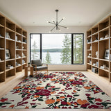 Red Rose Orange Bloom Floral Vintage Rug