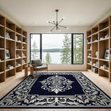 Ornate Navy Floral Area Rug