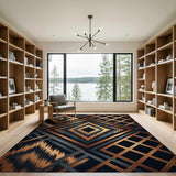 Black Gold Diamond Lattice Geometric Rug