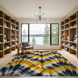 Bold Yellow Black Zigzag Wave Area Rug