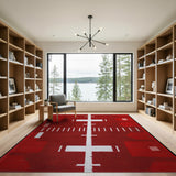 Bold Red Geometric Area Rug with White Lines