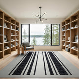 Black and White Geometric Modern Bold Black White Vertical Stripe Woven Rug