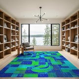 Modern Blue Teal Geometric Area Rug